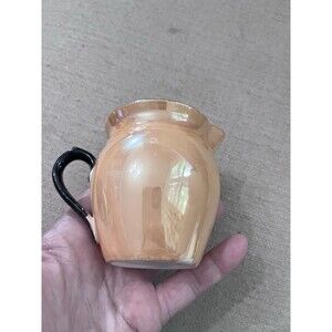 Vintage Czechoslovakia Orange Luster Ware Creamer Pitcher Black Handle Small